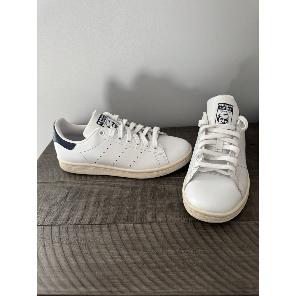 Adidas Originals Stan Smith Core White Navy Blue Men's Shoe Size 6.5